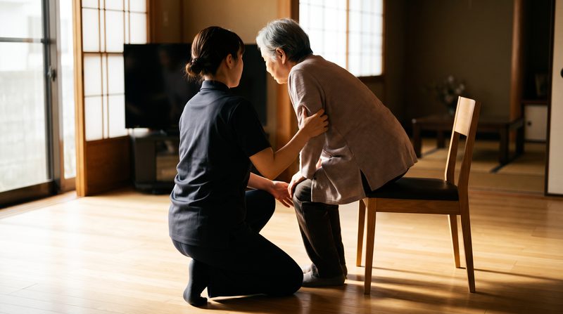 訪問リハビリ（自宅での立ち上がり練習）※イメージ